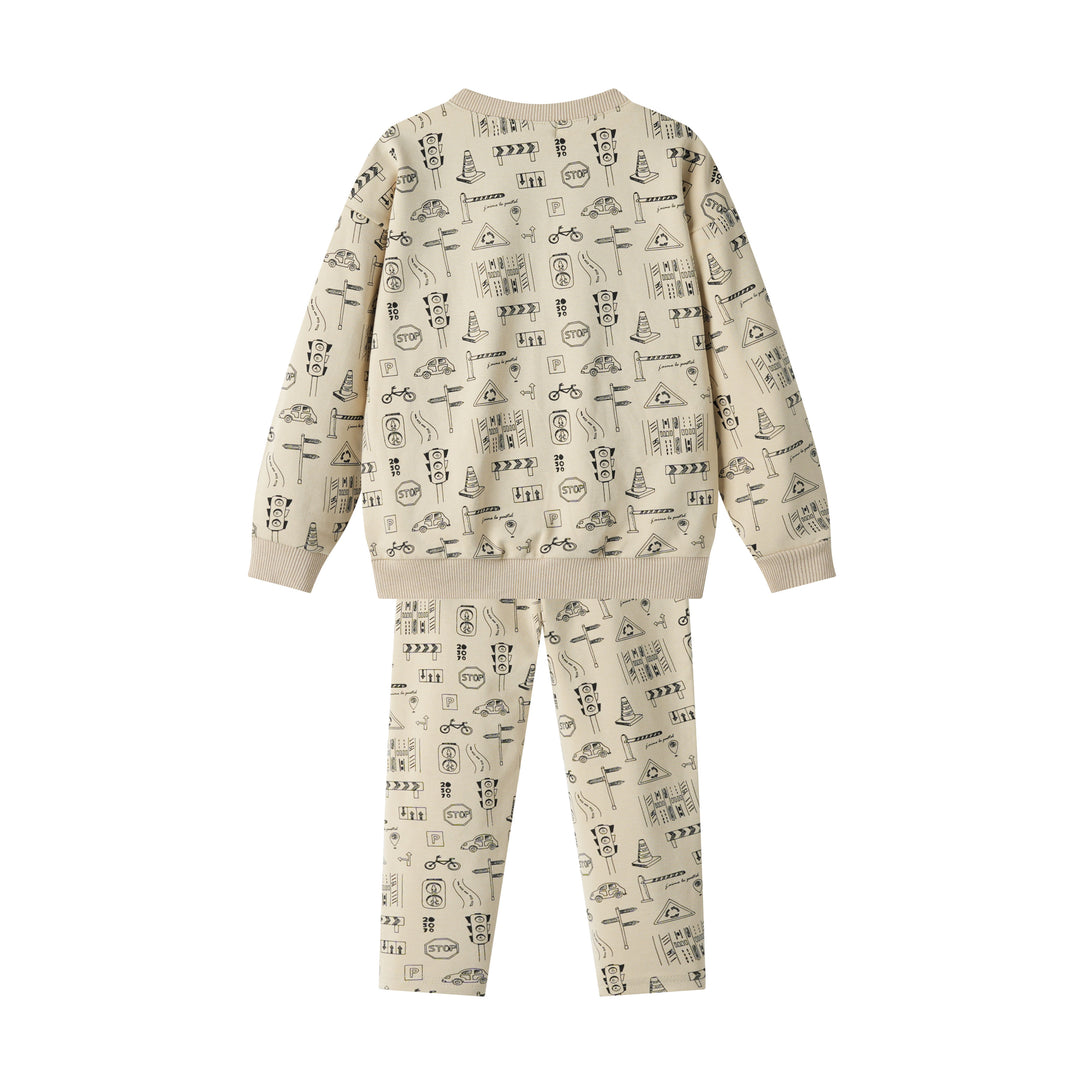 traffic print pajama - oatmeal