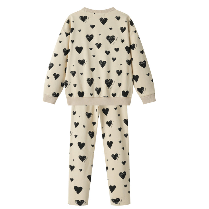 heart print pajama - oatmeal