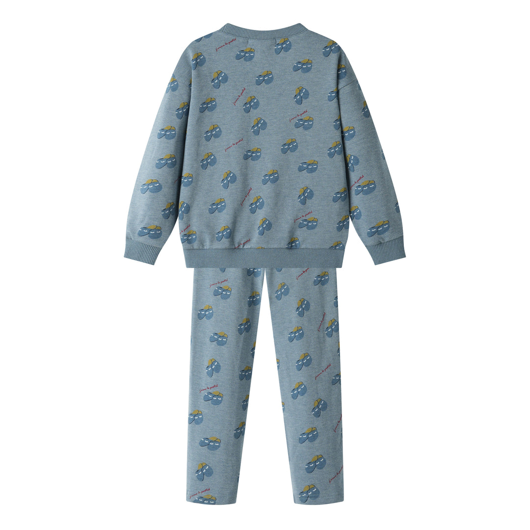 slipper print pajama - dusty blue