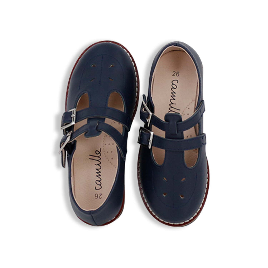 shoes estella clunky double t strap - navy leather