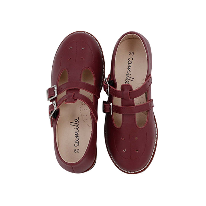 shoes estella clunky double t strap - burgundy nubuck