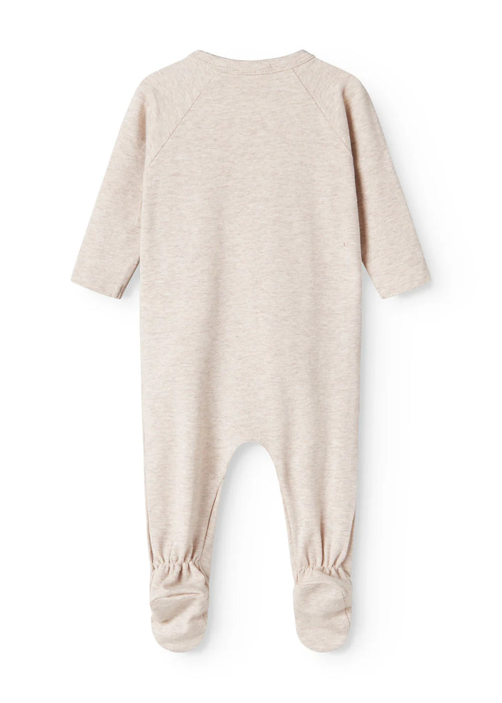 footie mix knit wrap with hat - light beige melange