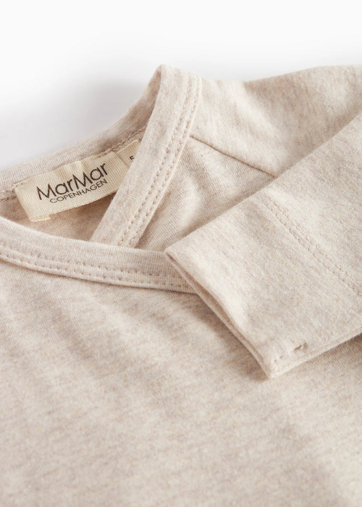 footie mix knit wrap with hat - light beige melange