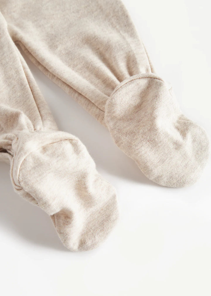 footie mix knit wrap with hat - light beige melange