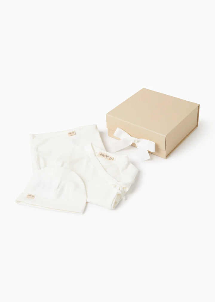 set footie gift box hat and blanket - gentle white