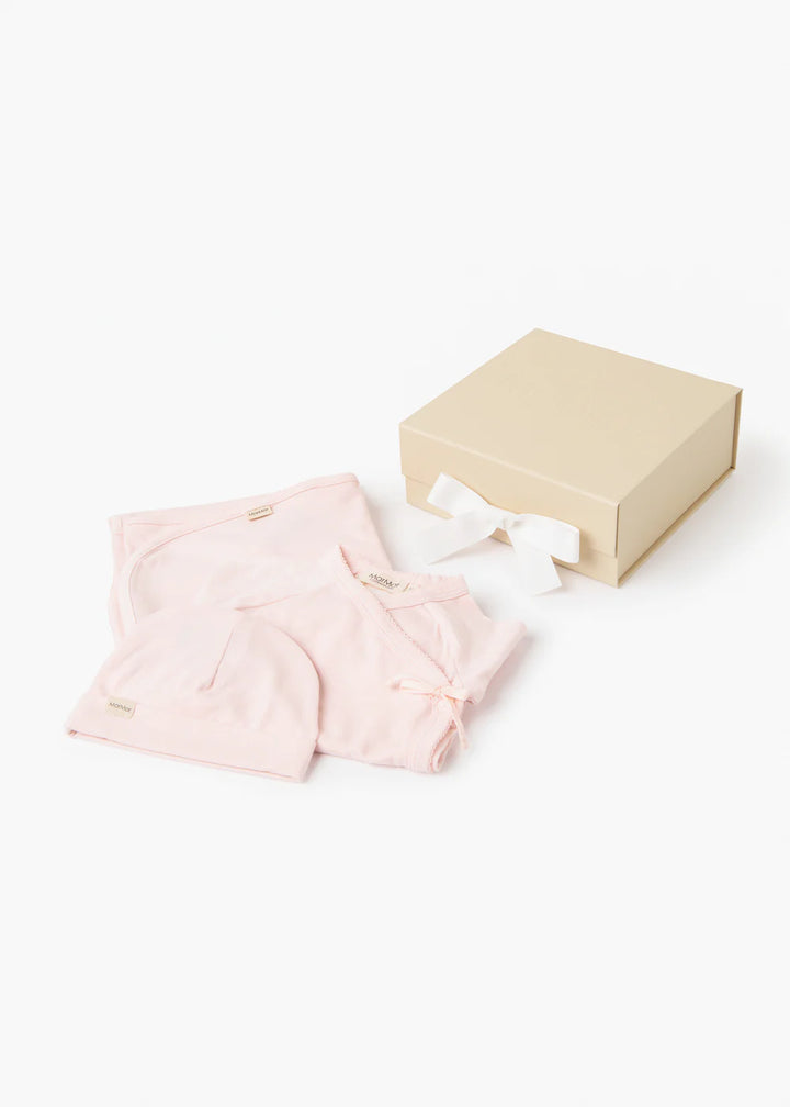 set footie gift box hat and blanket - rosa
