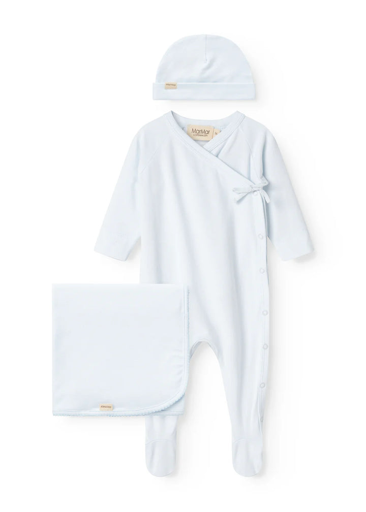 set footie gift box hat and blanket - light blue