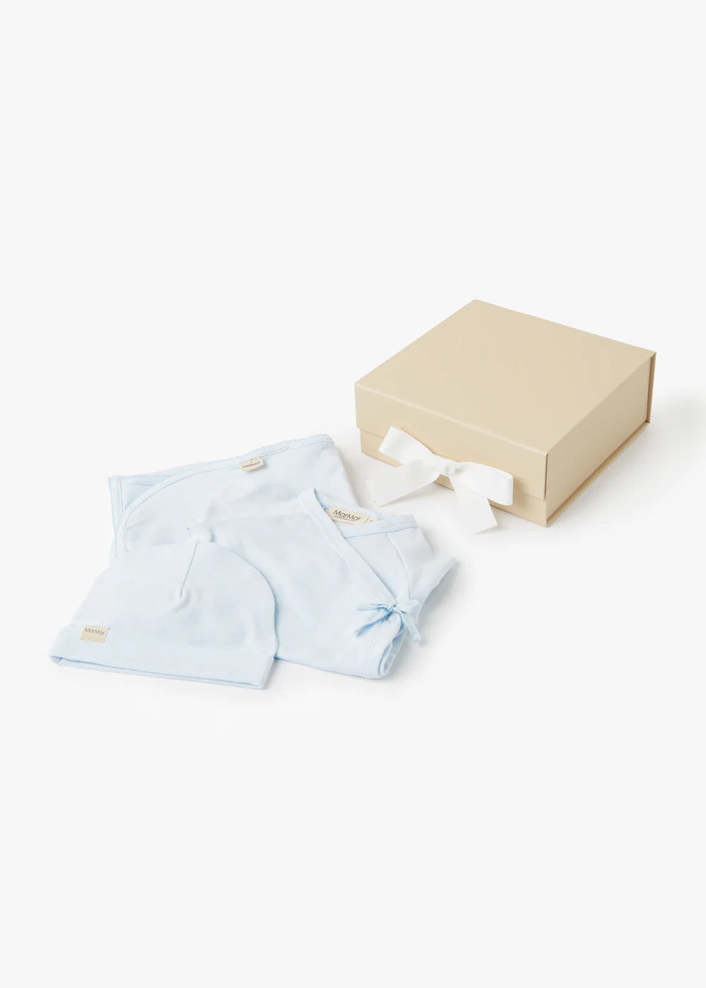 set footie gift box hat and blanket - light blue