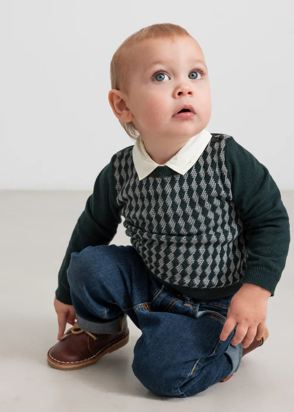 onesie l/s with collar - gentle white