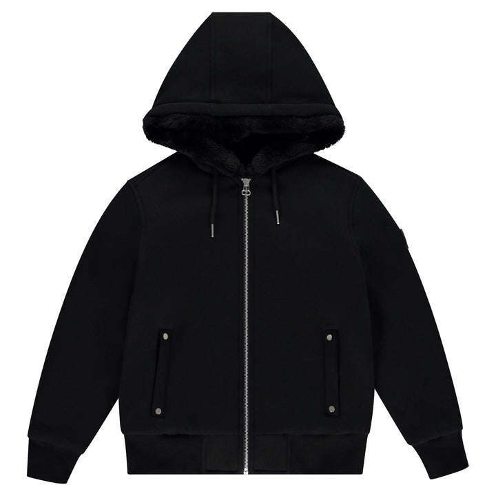 jacket fur lined with hood - black