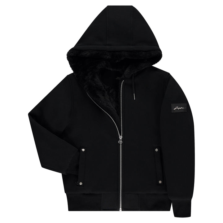 jacket fur lined with hood - black