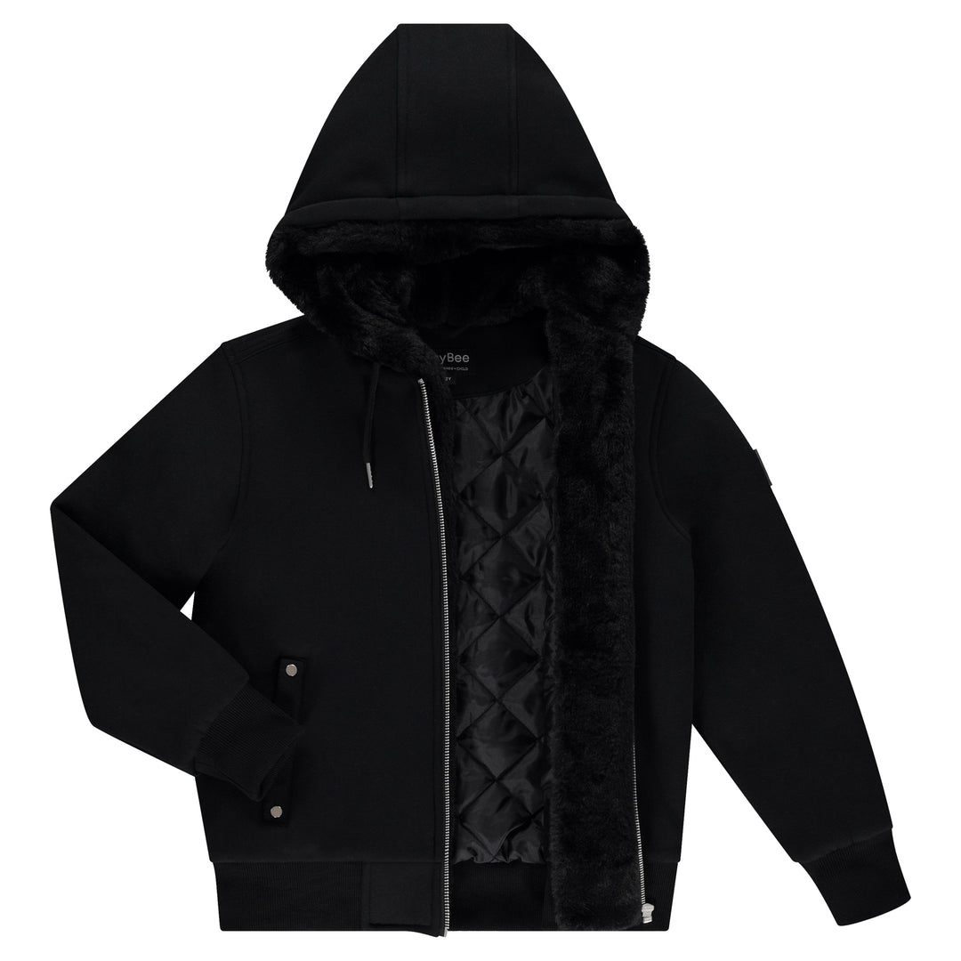 jacket fur lined with hood - black
