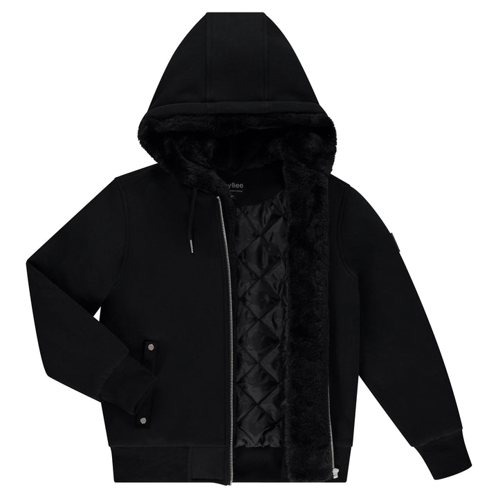 jacket fur lined with hood - black