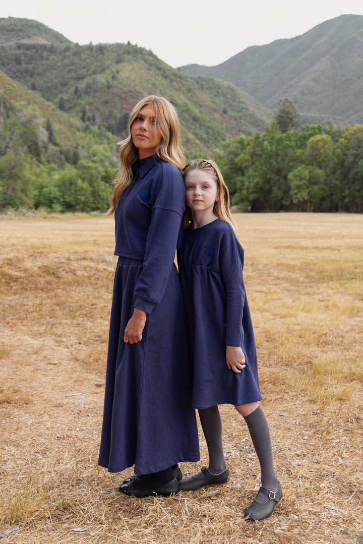 dress washed puff sleeves sweat - washed blue