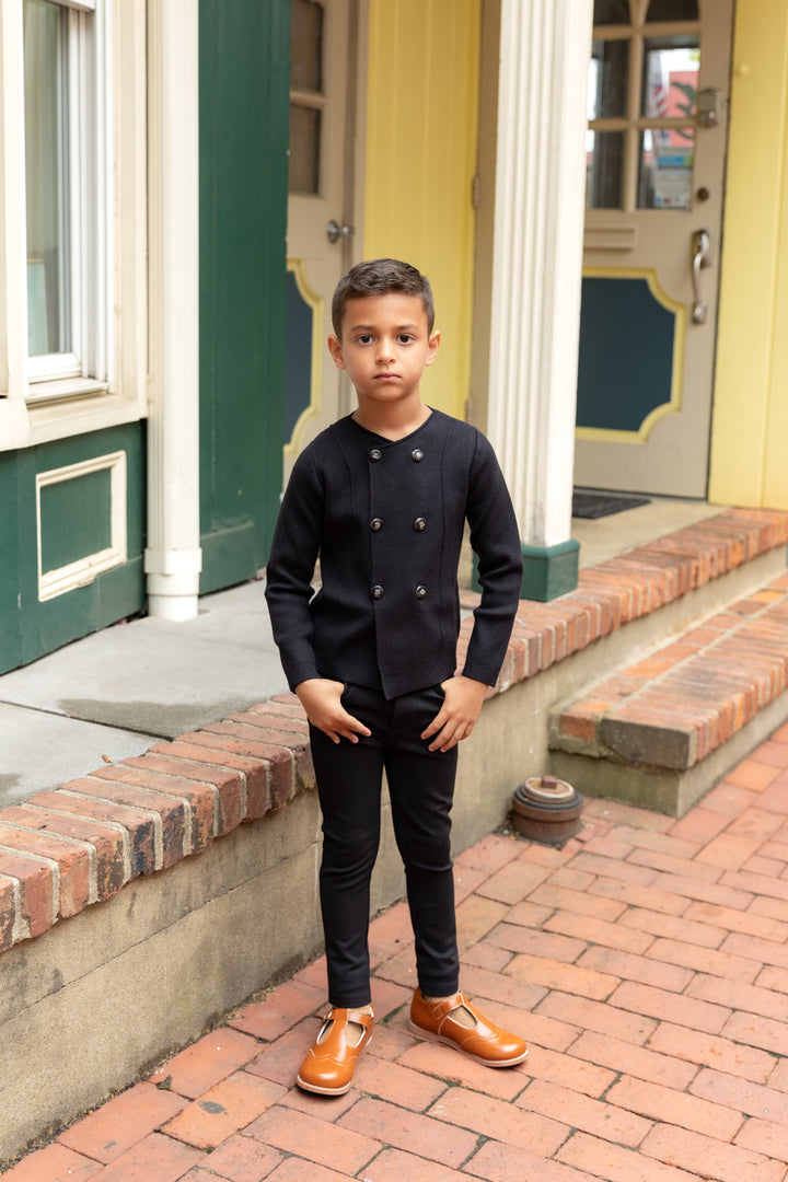 top l/s double breasted knit sweater - black