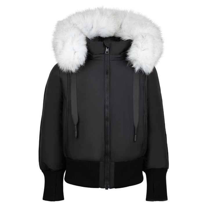 coat canvas binding with white fur hood - black