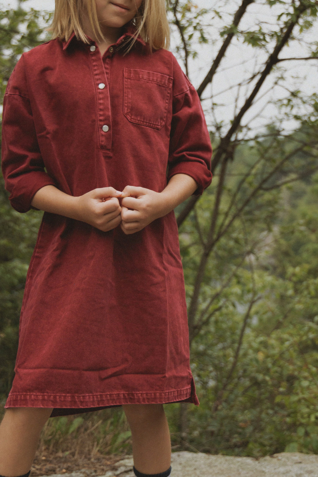 dress denim shirt style with pockets - washed burgundy