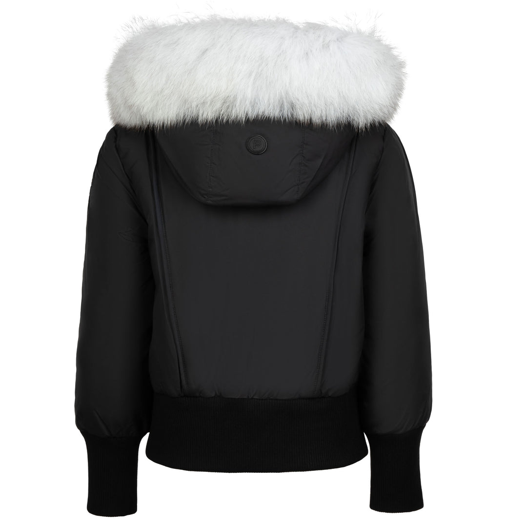 coat canvas binding with white fur hood - black
