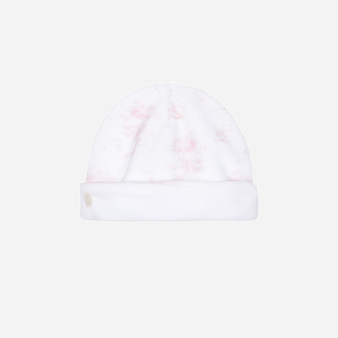 set footie velour toile print with beanie and blanket - sweet pink-895