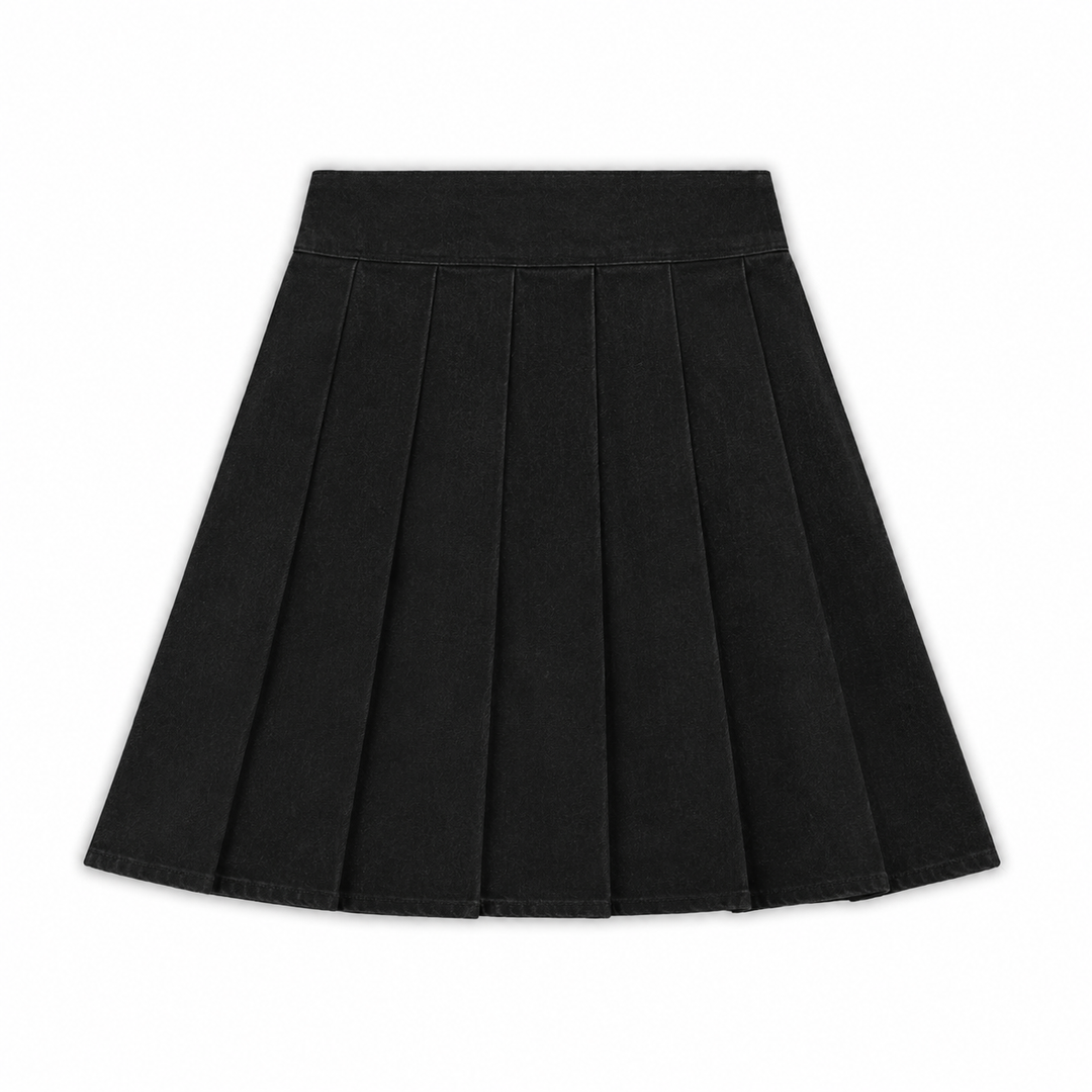 skirt box pleat - black denim