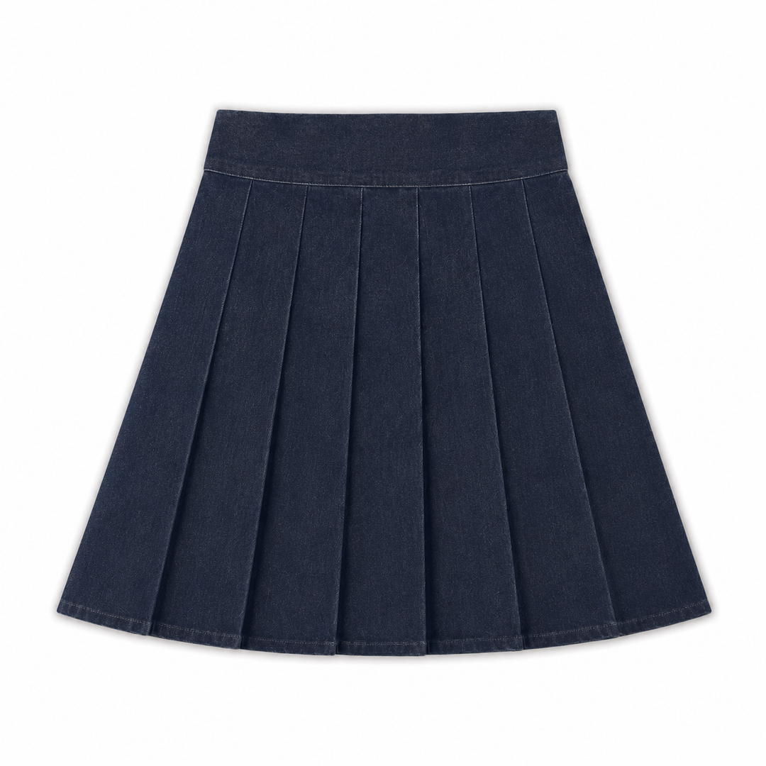 skirt box pleat - dark denim