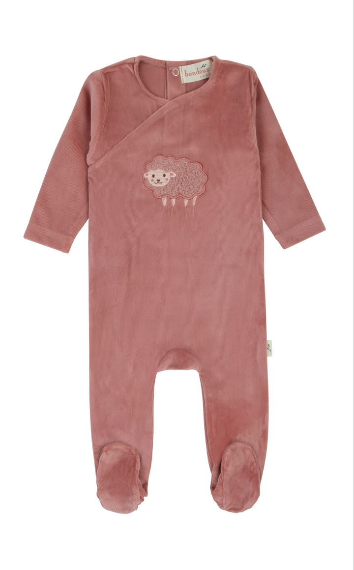 footie velour ribbed sheep  - rose