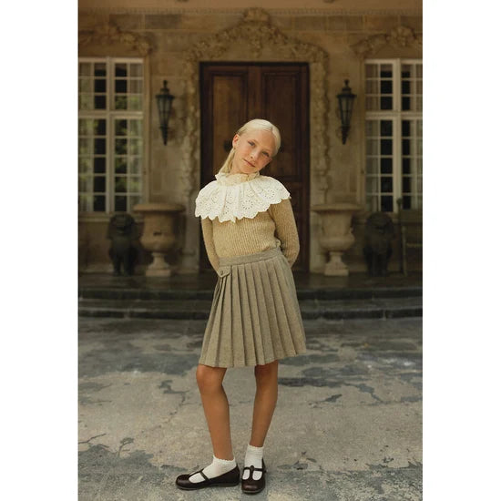 top l/s knit blend eyelet sweater - caramel moss