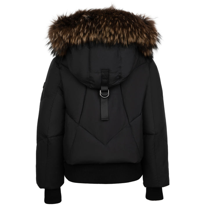 coat geo quilted with mixed fur hood - black