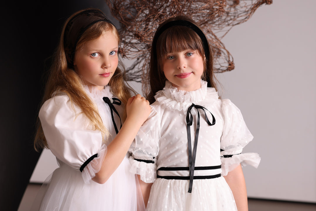 set outfit tulle shirt and skirt velvet detail - white/black