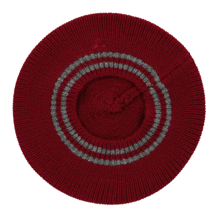 headband knit striped trim beret - burgundy