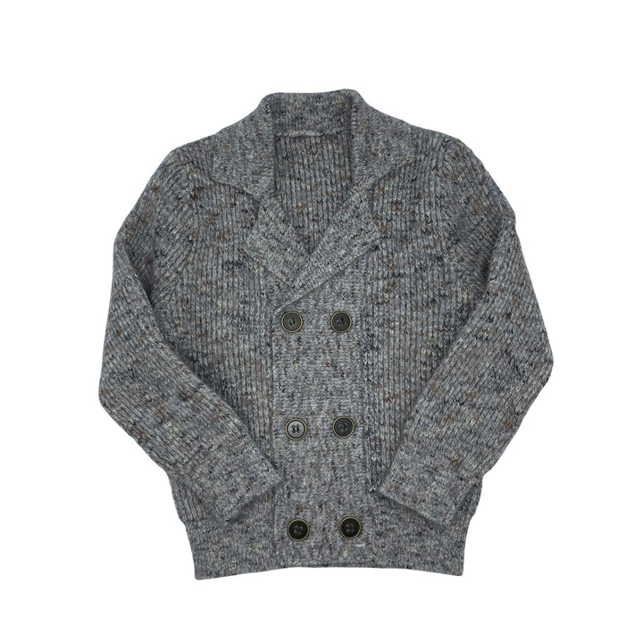 top l/s wool knit double breasted blazer look sweater - heather