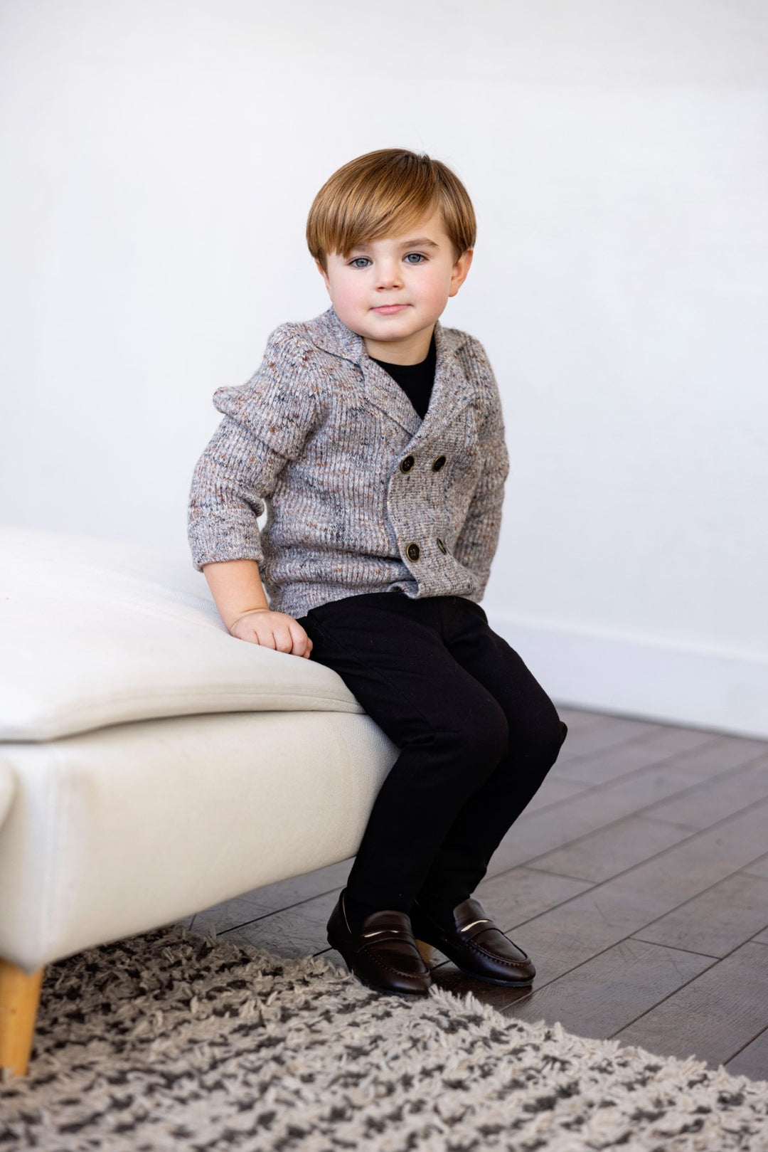 top l/s wool knit double breasted blazer look sweater - heather