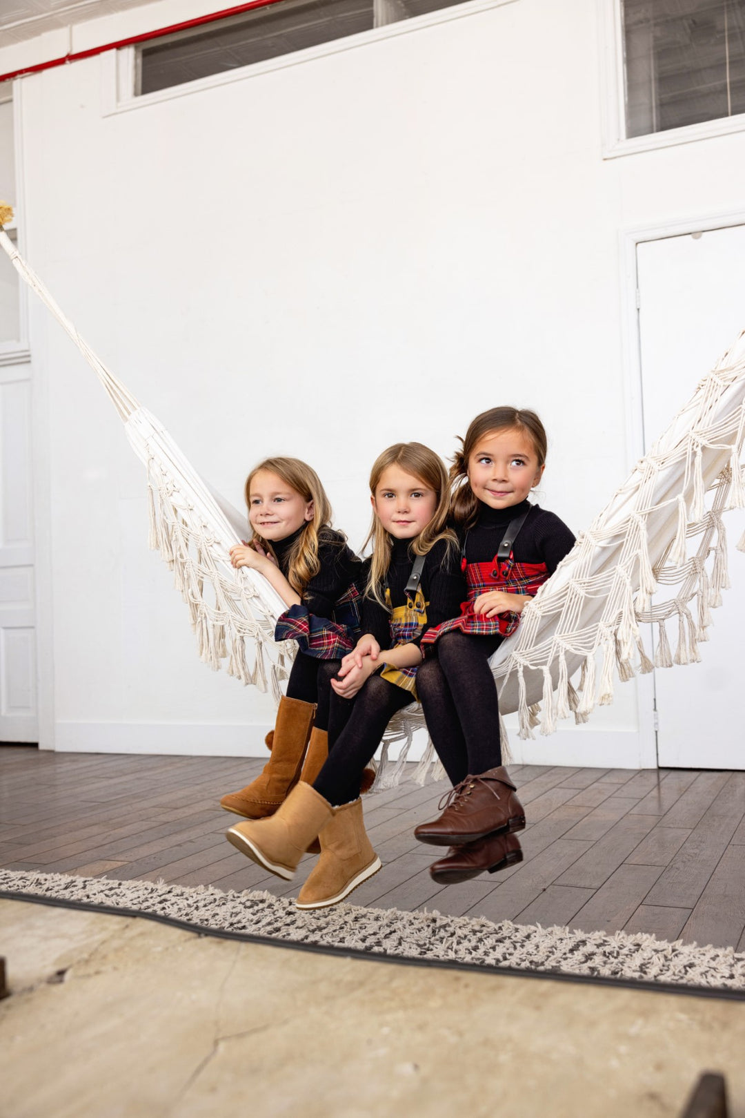 dress plaid jumper with leather straps - mustard