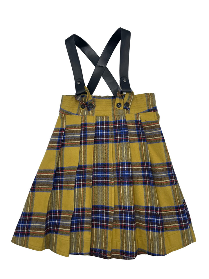 dress plaid jumper with leather straps - mustard