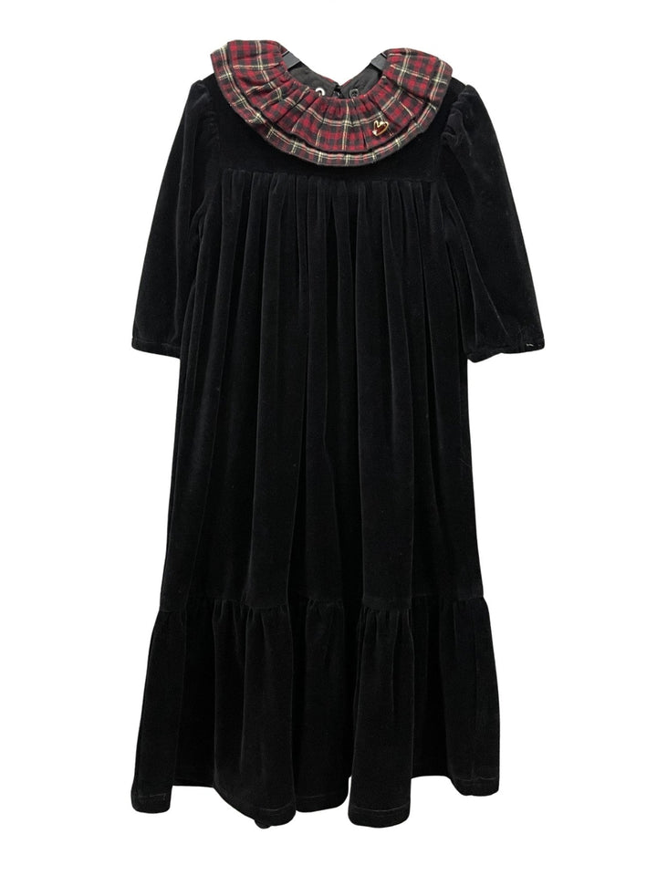 maxi dress velour plaid ruffle collar - black