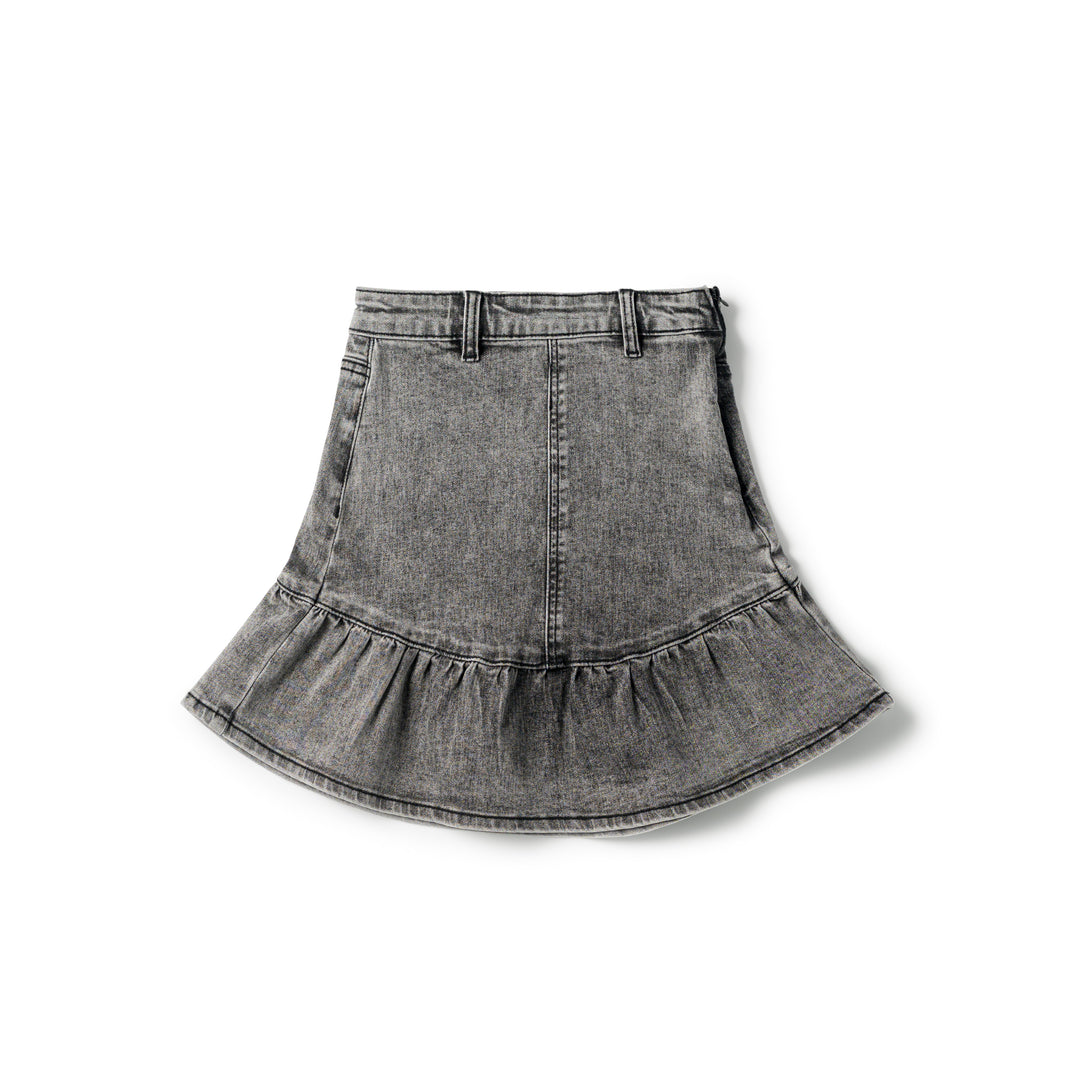 set outfit denim drawstring shirt and ruffled hem skirt - black wash
