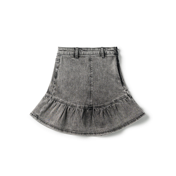 set outfit denim drawstring shirt and ruffled hem skirt - black wash