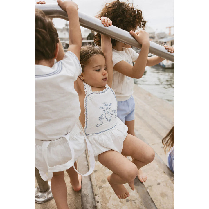 one piece embroidered crossback romper - white