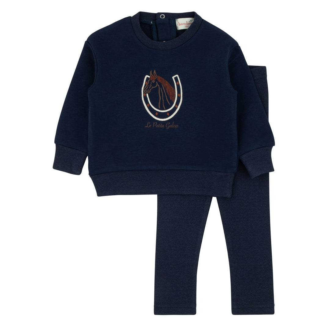 set outfit horse shoe graphic sweatshirt and leggings - classic navy