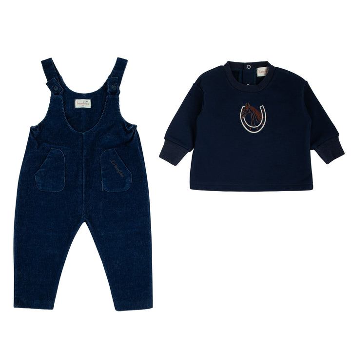 set outfit gallop tee and corduroy long romper - classic navy