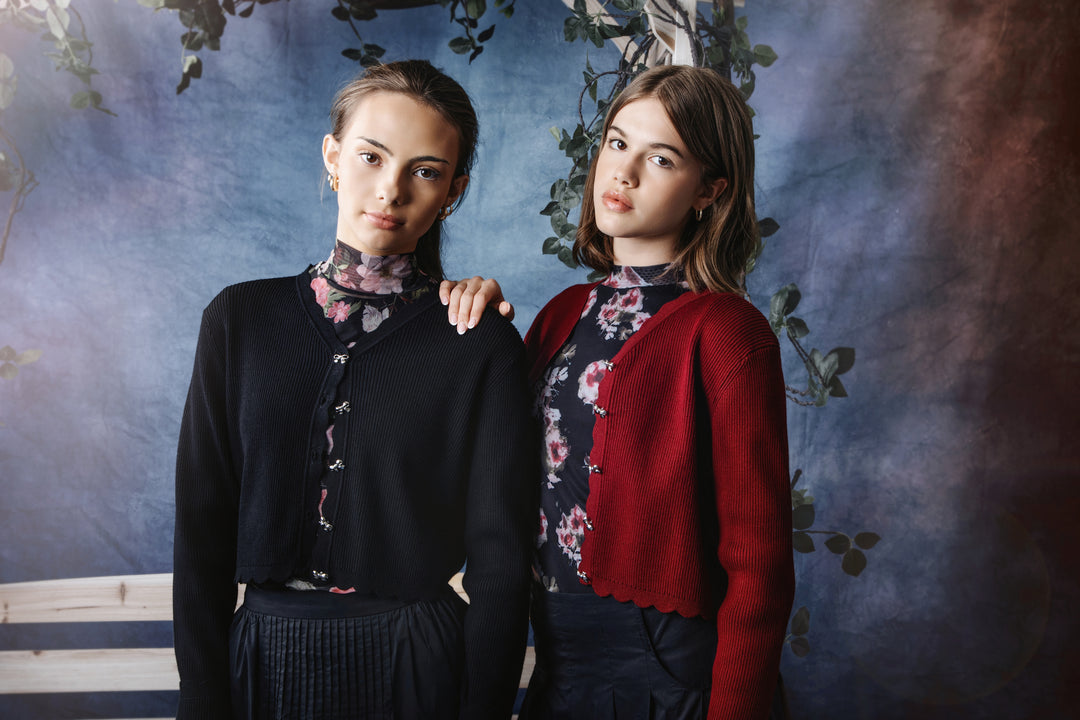 top l/s cardigan bow buttons - burgundy