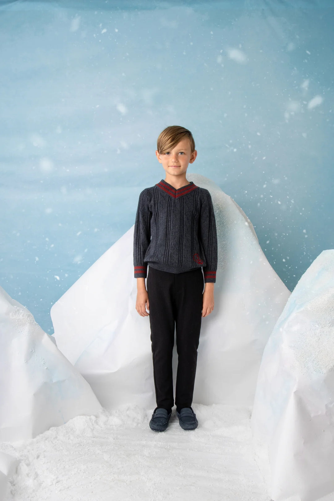 top l/s textured knit sweater with striped trims - charcoal