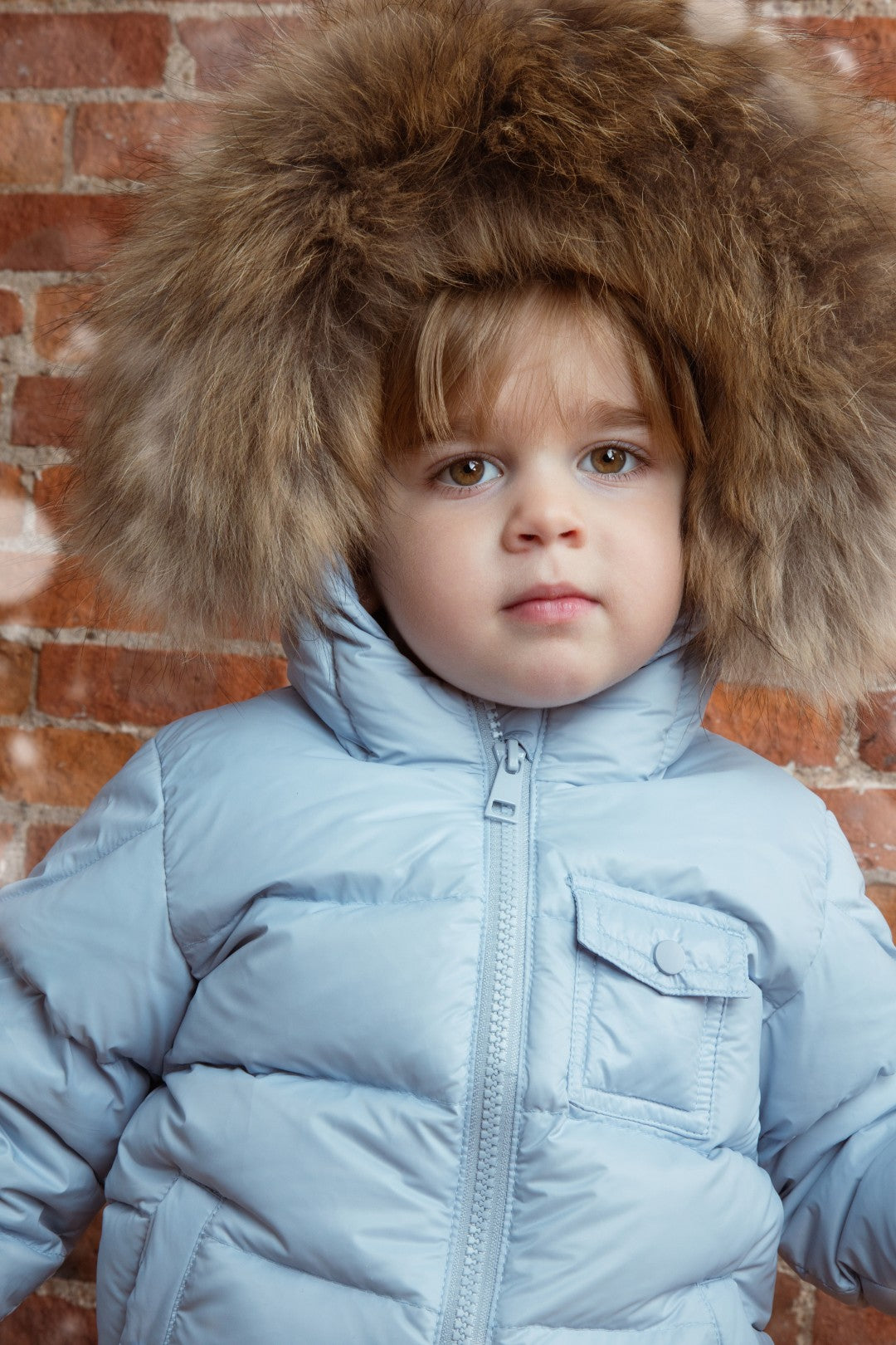 coat padded pockets with fur hood and detachable mittens - baby blue