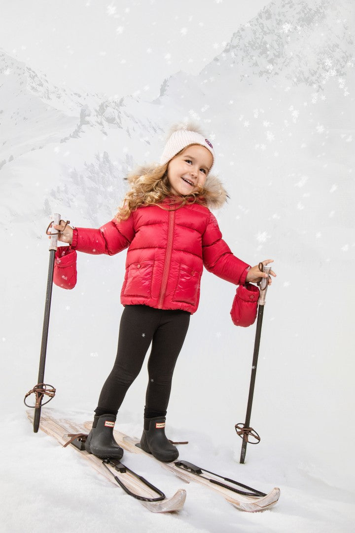 coat padded pockets with fur hood and detachable mittens - raspberry/pink