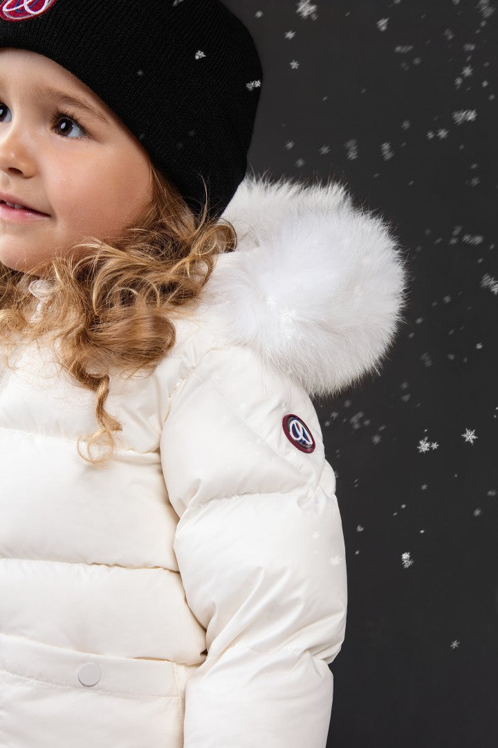 coat padded corduroy pockets with fur hood and detachable mittens - off white