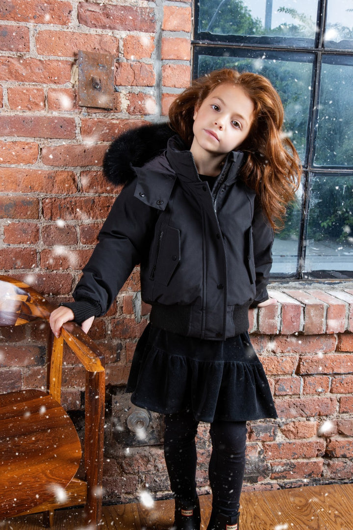 coat down bomber style with fur hood - black