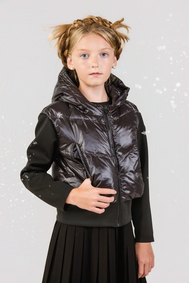 jacket padded bomber scuba sleeves with hood - black