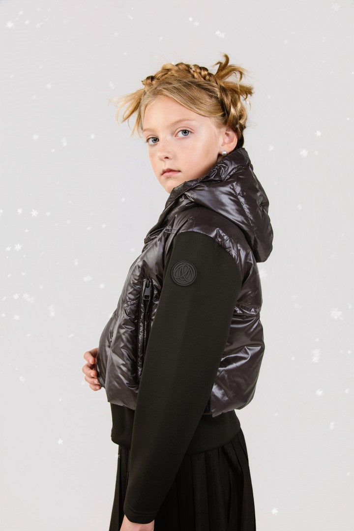 jacket padded bomber scuba sleeves with hood - black