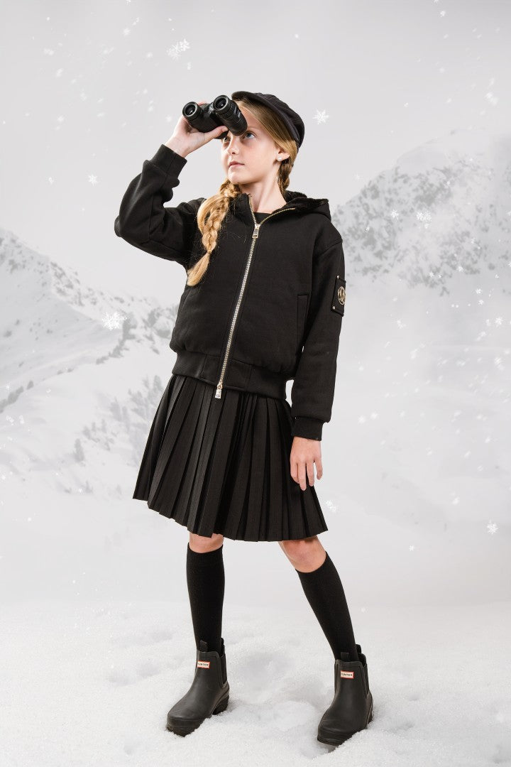 jacket fur interior zip up sweatshirt - black