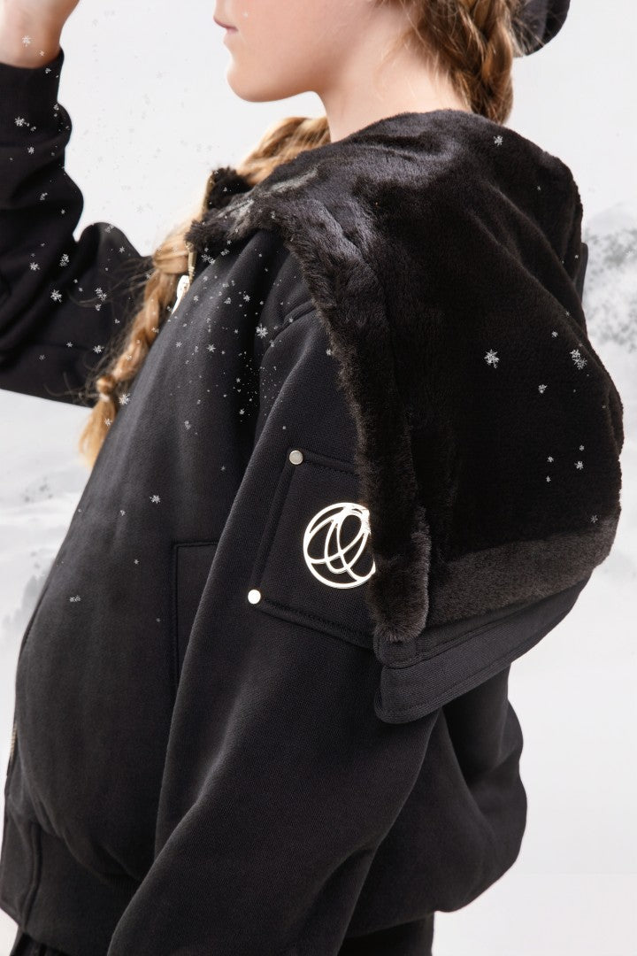 jacket fur interior zip up sweatshirt - black